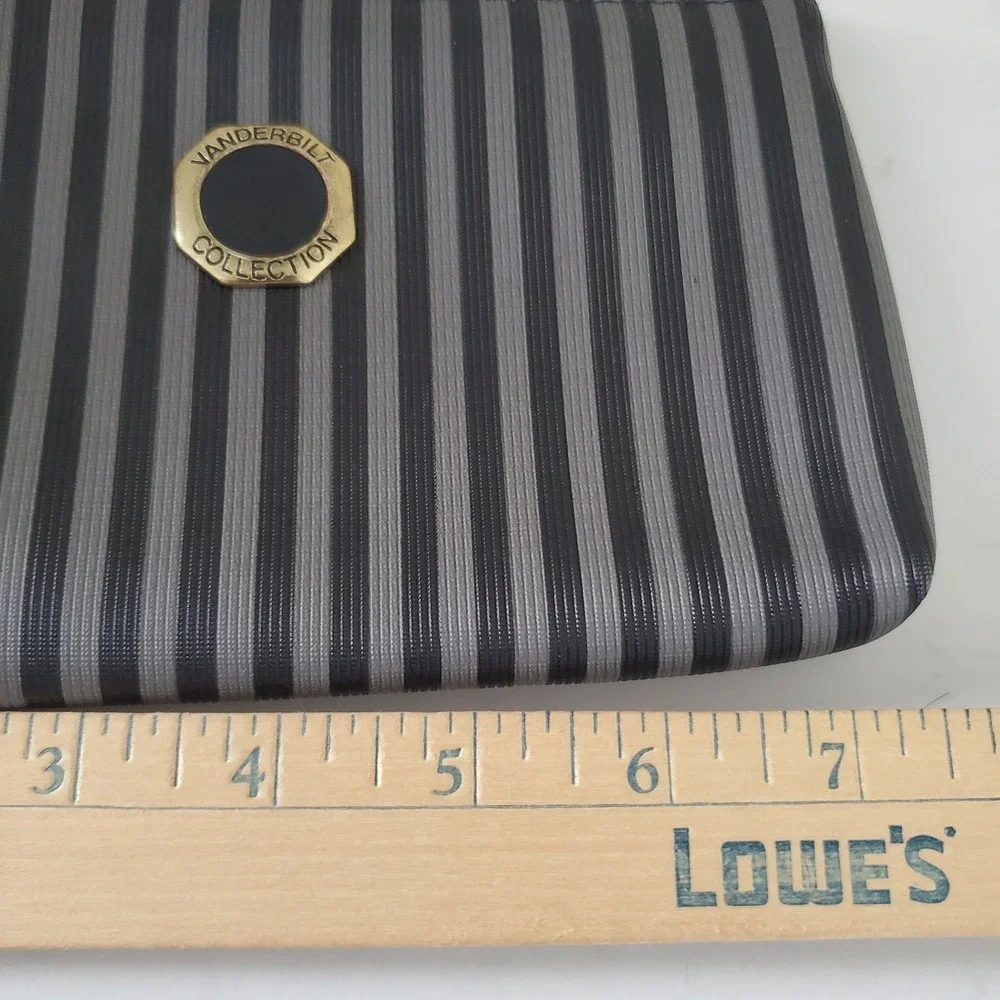 Gloria Vanderbilt Collection Grey Black Striped PVC Cosmetic Pouch V5413